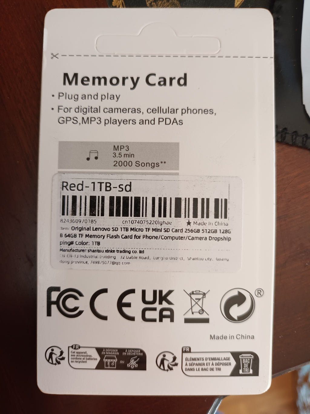 Carte Micro SD 1 Téraoctets avec adaptateur SD. Lenovo. 4 K  High Performance